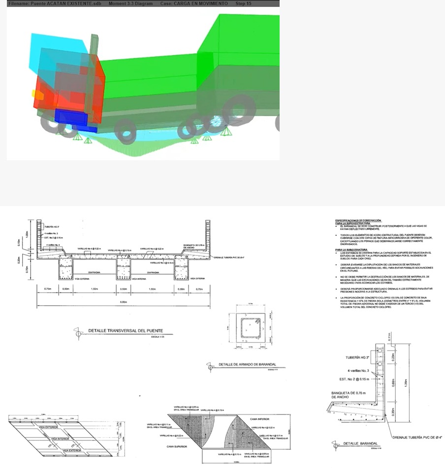 Diseño estructural de puente de 8 metros con esviaje — El Adelanto, Jutiapa. Análisis de cargas de tráfico y diseño sismorresistente.